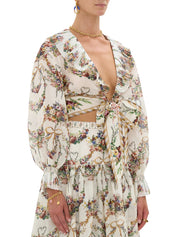 CROPPED WRAP TOP WITH PLEATED DETAIL