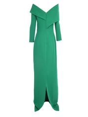 VERA LONG SLEEVE LONG DRESS WITH ASYMMETRIC DRAPE