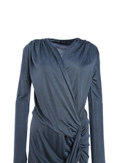 V NECK DRAPED LONG DRESS