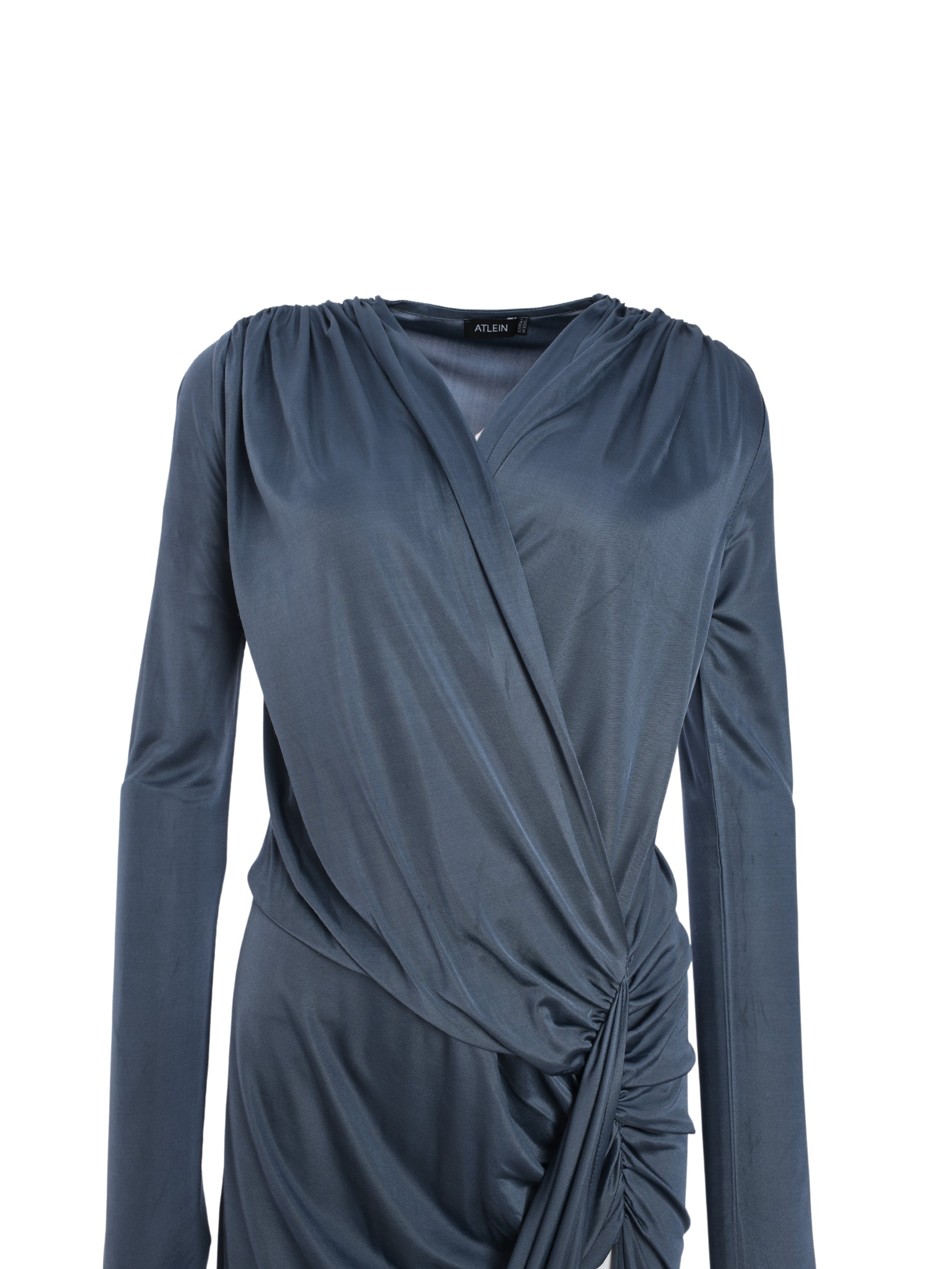 V NECK DRAPED LONG DRESS