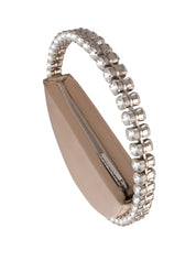 Eternity satin champagne round stone-encrusted satin clutch