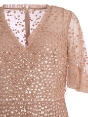 DAPPLED SEQUIN CAPE ANKLE GOWN