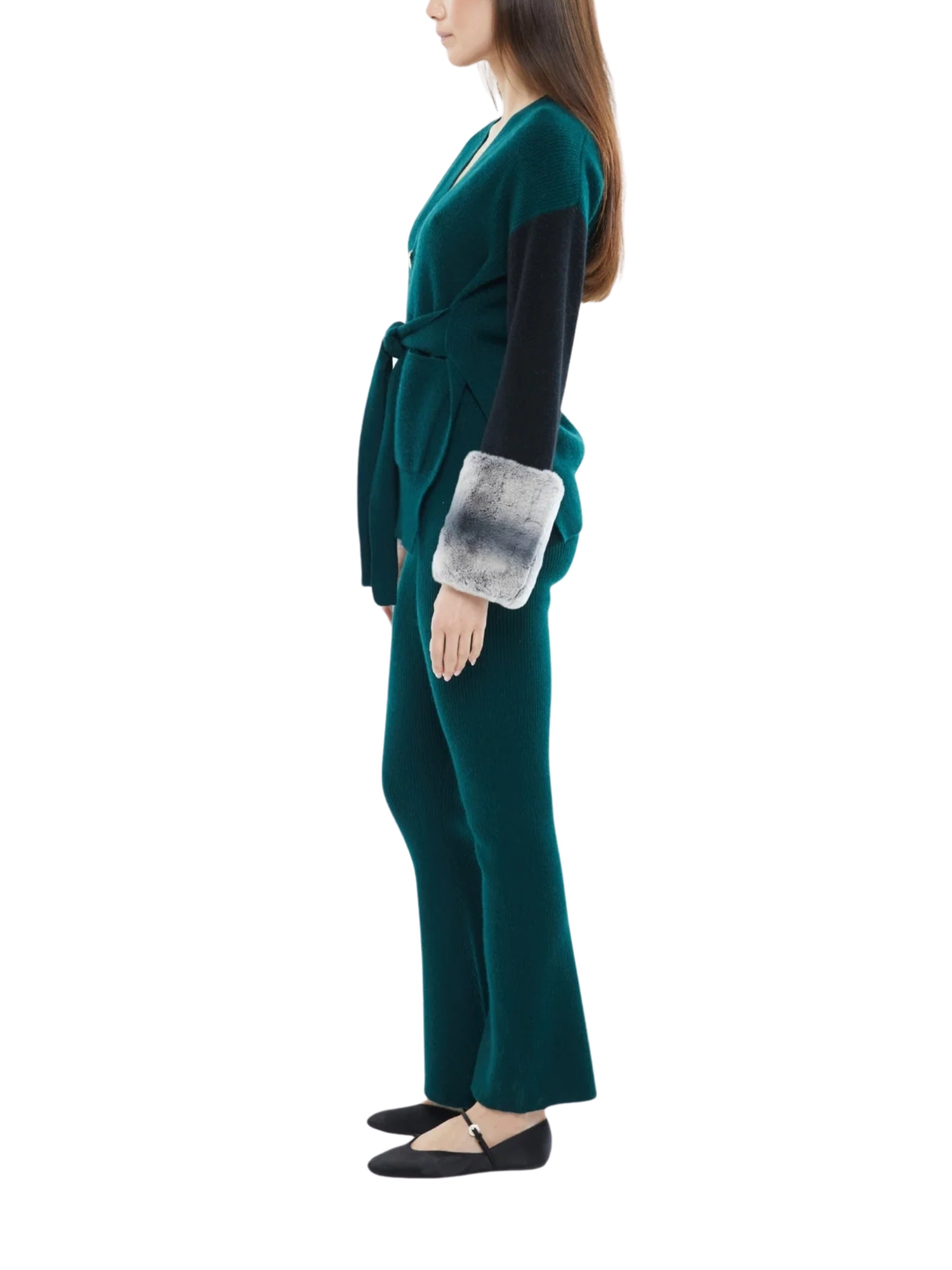 THE TIE DETAIL CUFF CARDIGAN IN EMERALD, STORM AND BLACK