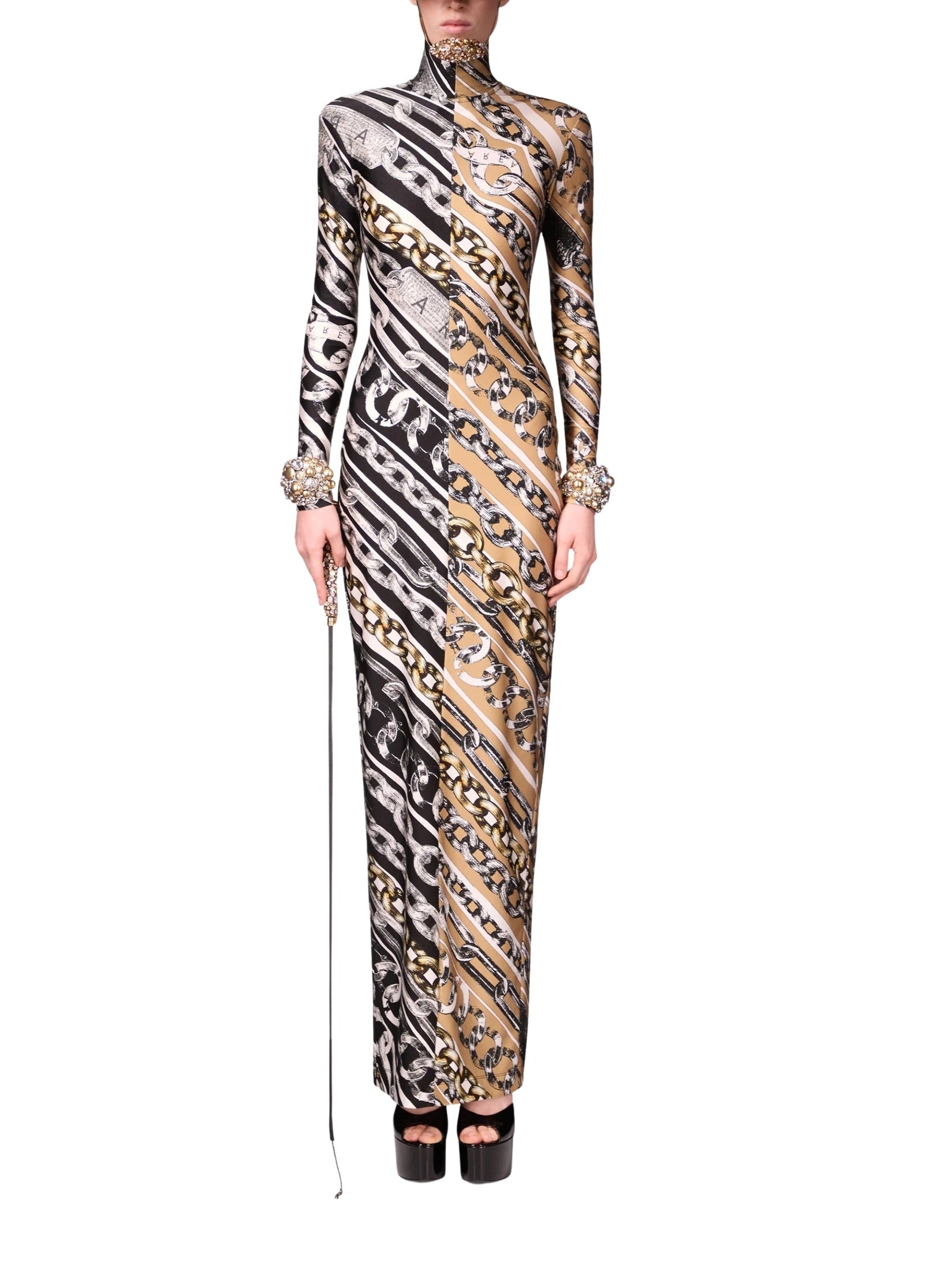 Chain printed long sleeve maxi dress