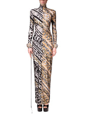 CHAIN PRINTED LONG SLEEVE MAXI DRESS