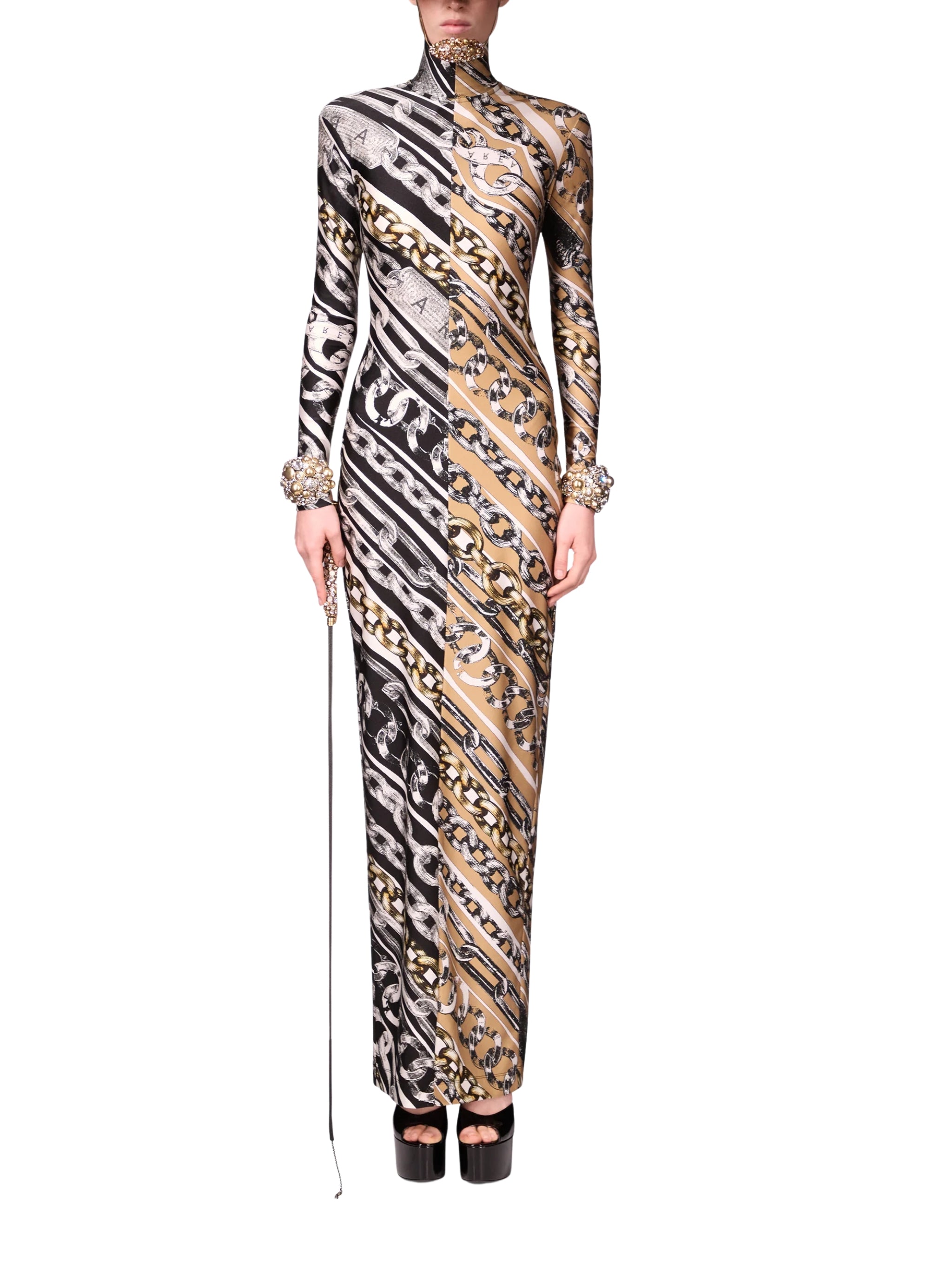CHAIN PRINTED LONG SLEEVE MAXI DRESS