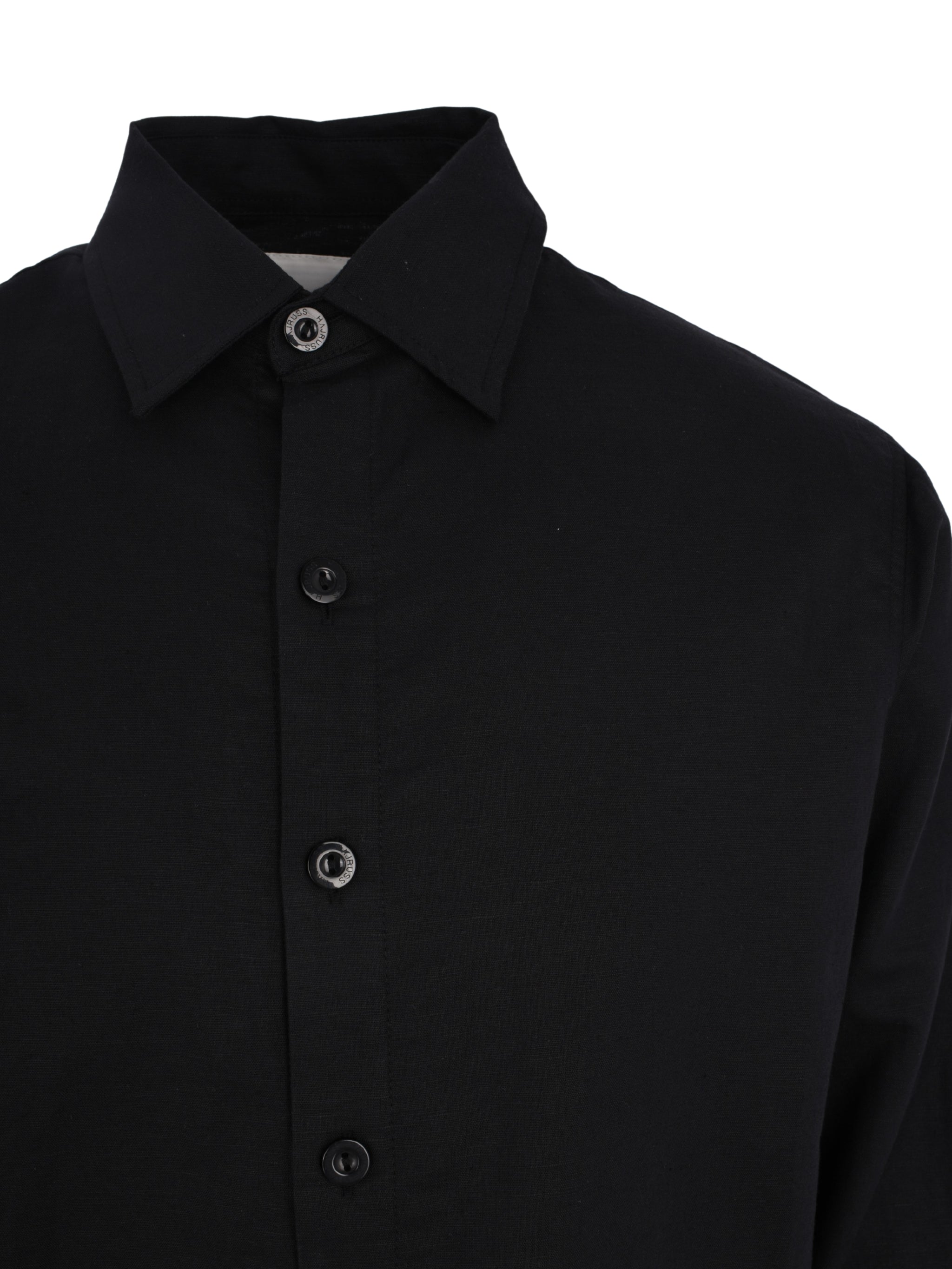BLACK LINEN LONG SLEEVE SHIRT