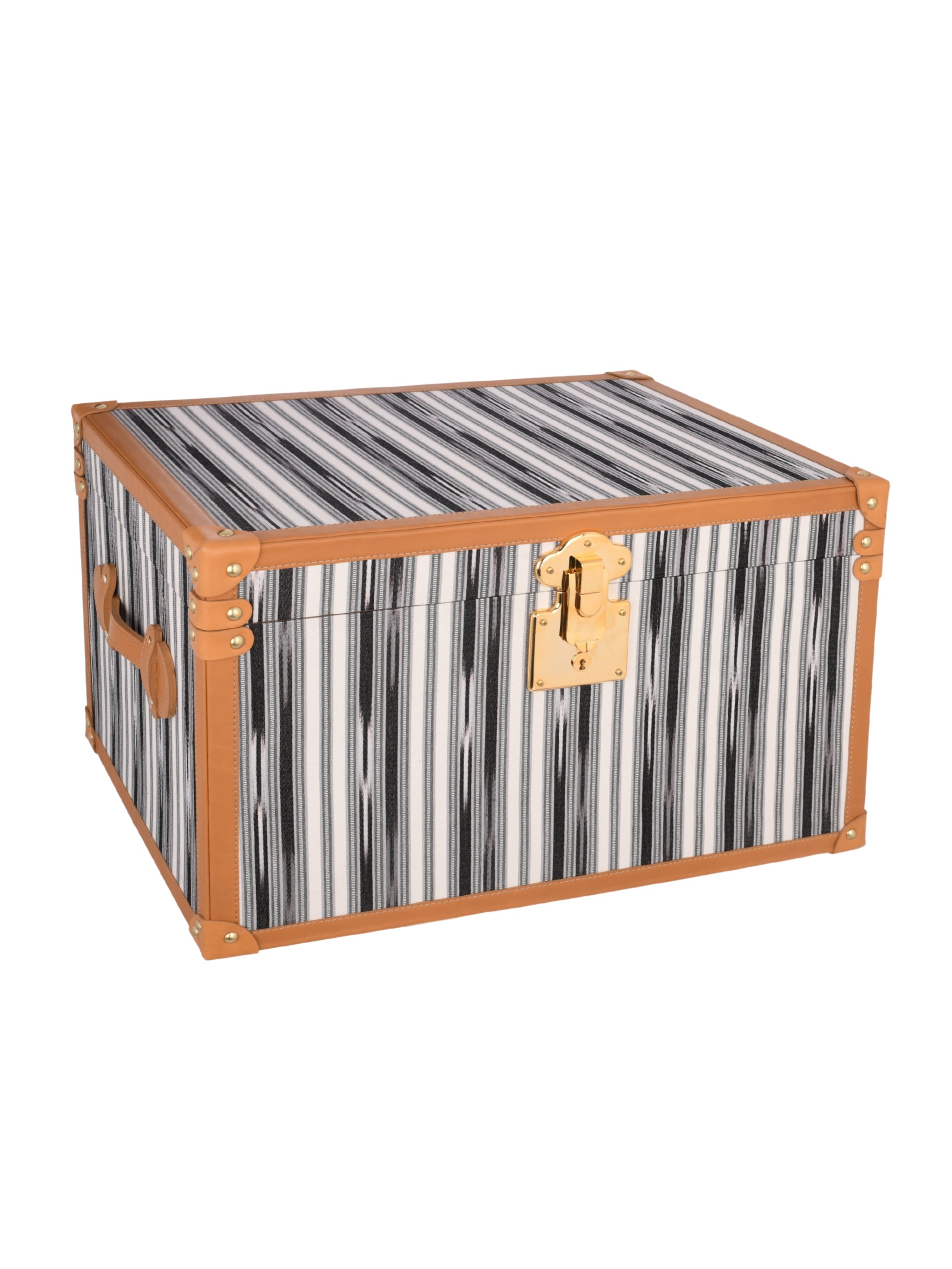 Modern,kutnu ikat & leather medium decorative trunk