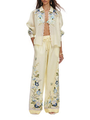 Yellow floral organza trousers
