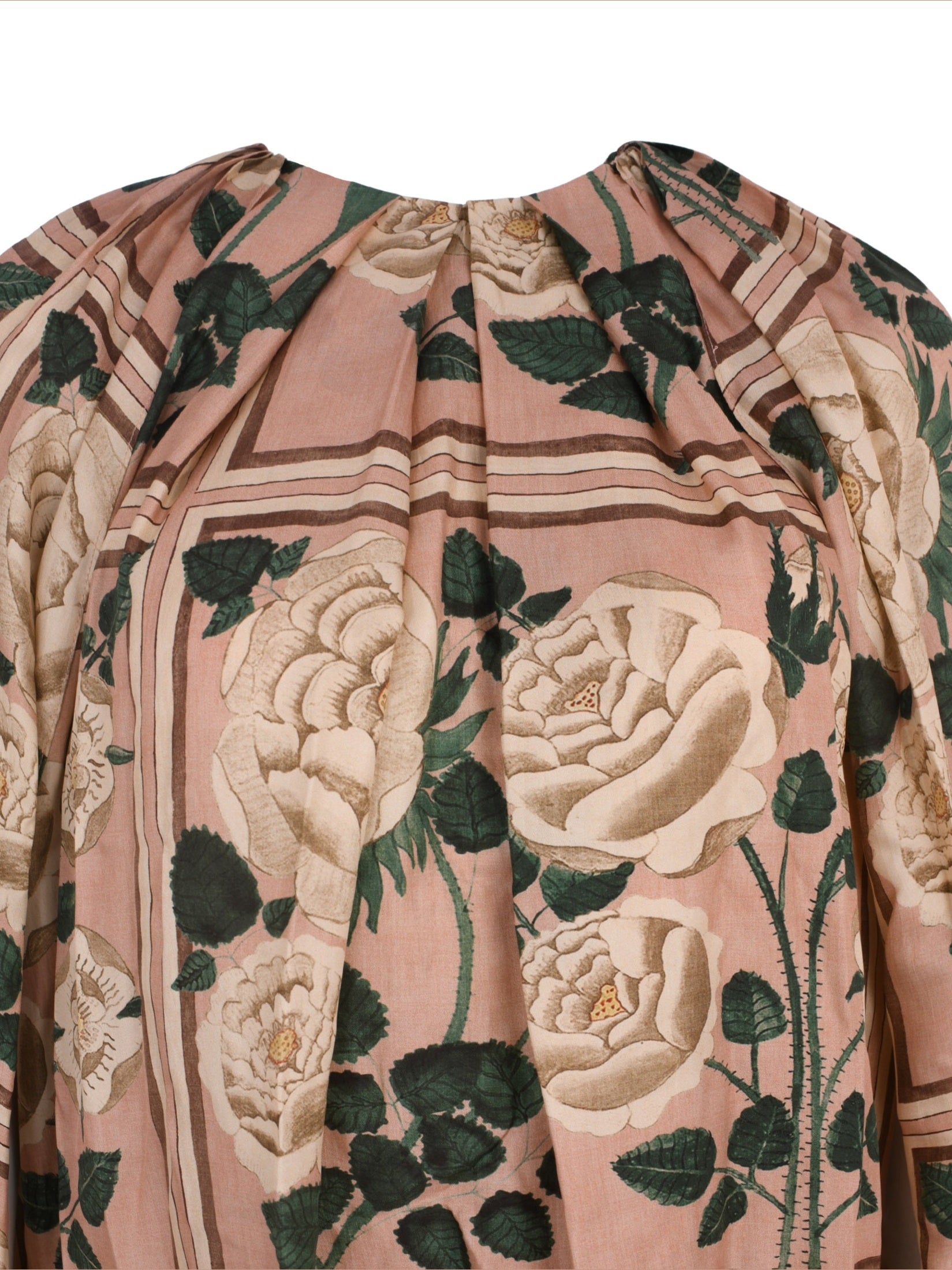 Sutra embroidered hemline twill silk print cape blouse