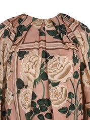 Sutra embroidered hemline twill silk print cape blouse