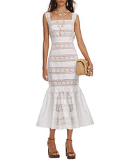 White cotton embroidered midi dress