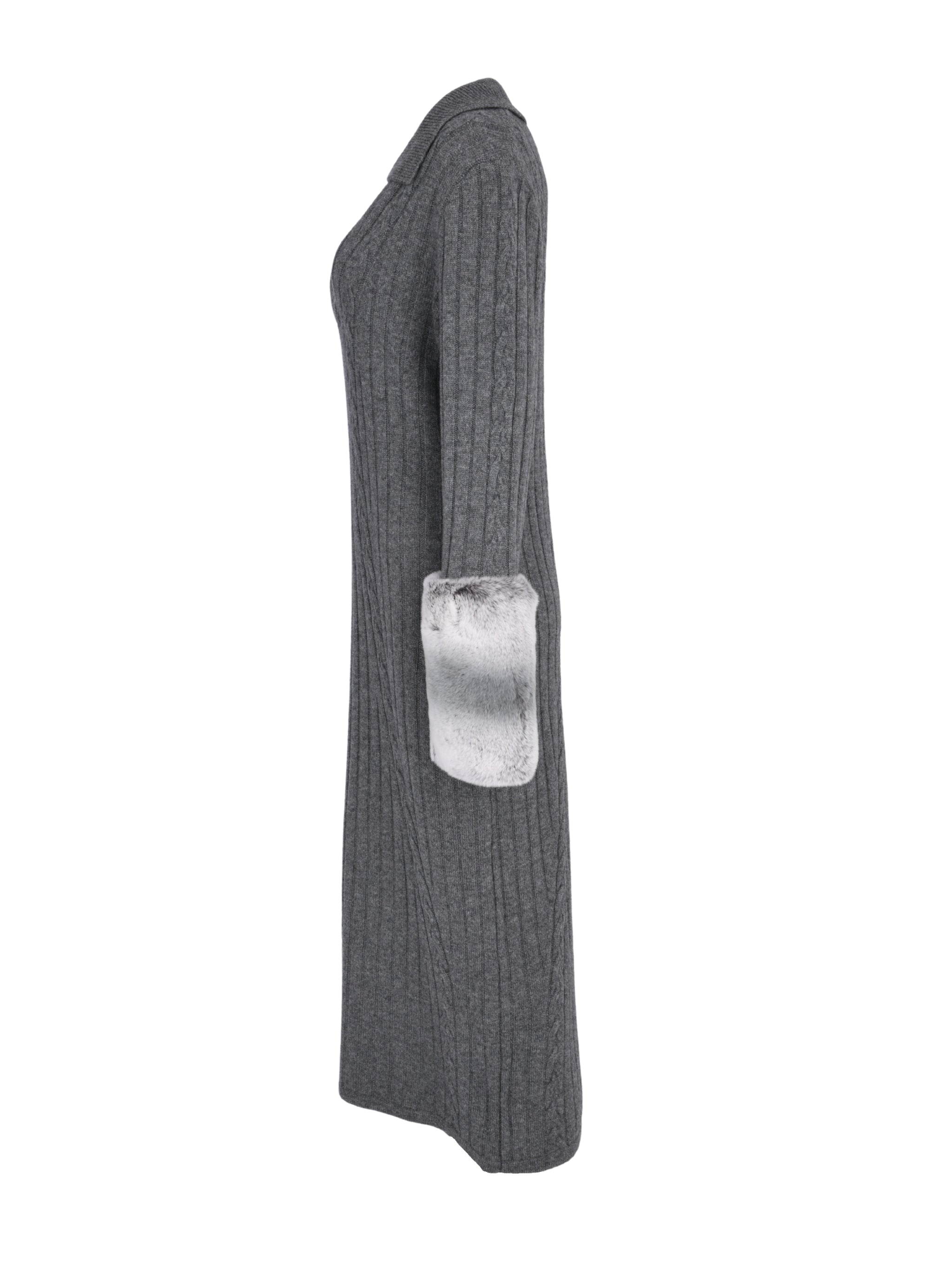 THE LONG CABLE KNIT DRESS WITH CUFFS IN STORM