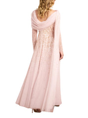 Moonlight sequin draped long sleeve gown