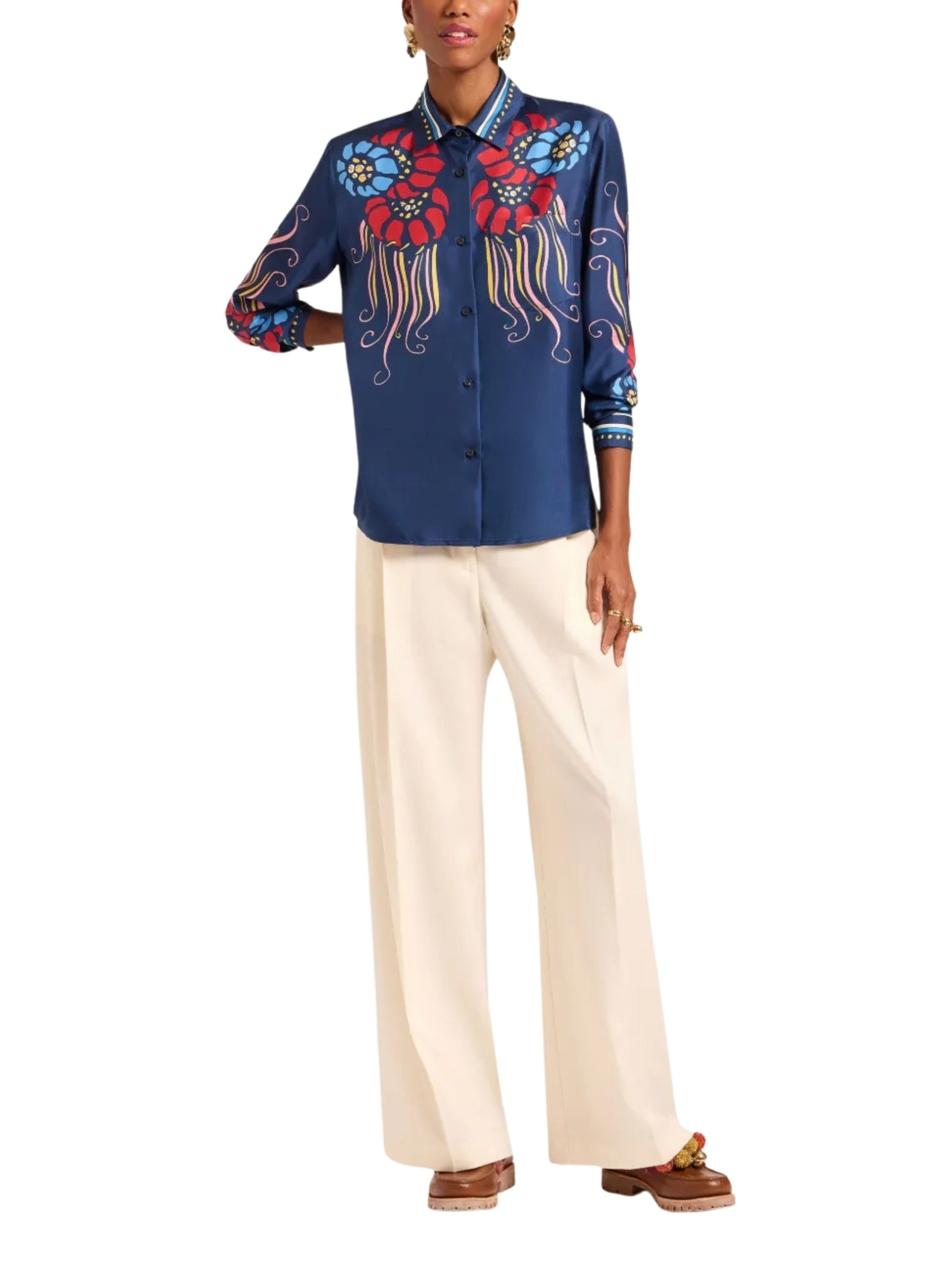 Boy shirt lemuria placée navy in silk twill