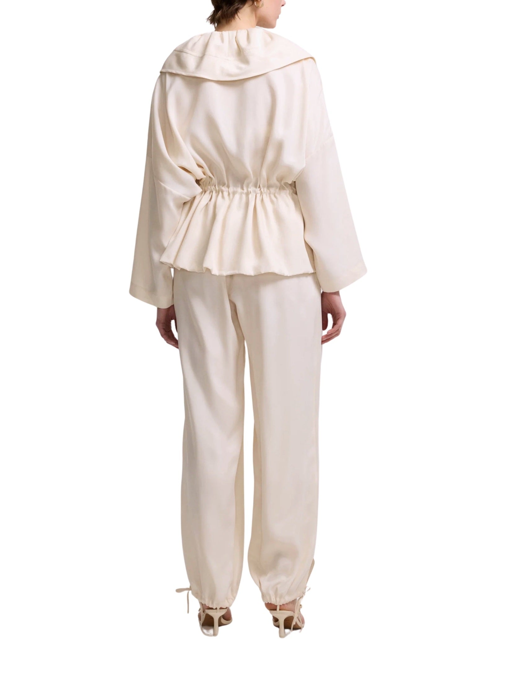 Waist drawstring light beige jacket