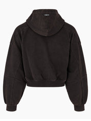 Cropped washed zip-up hoodie