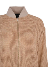 Sequin mesh bomber with knit detail