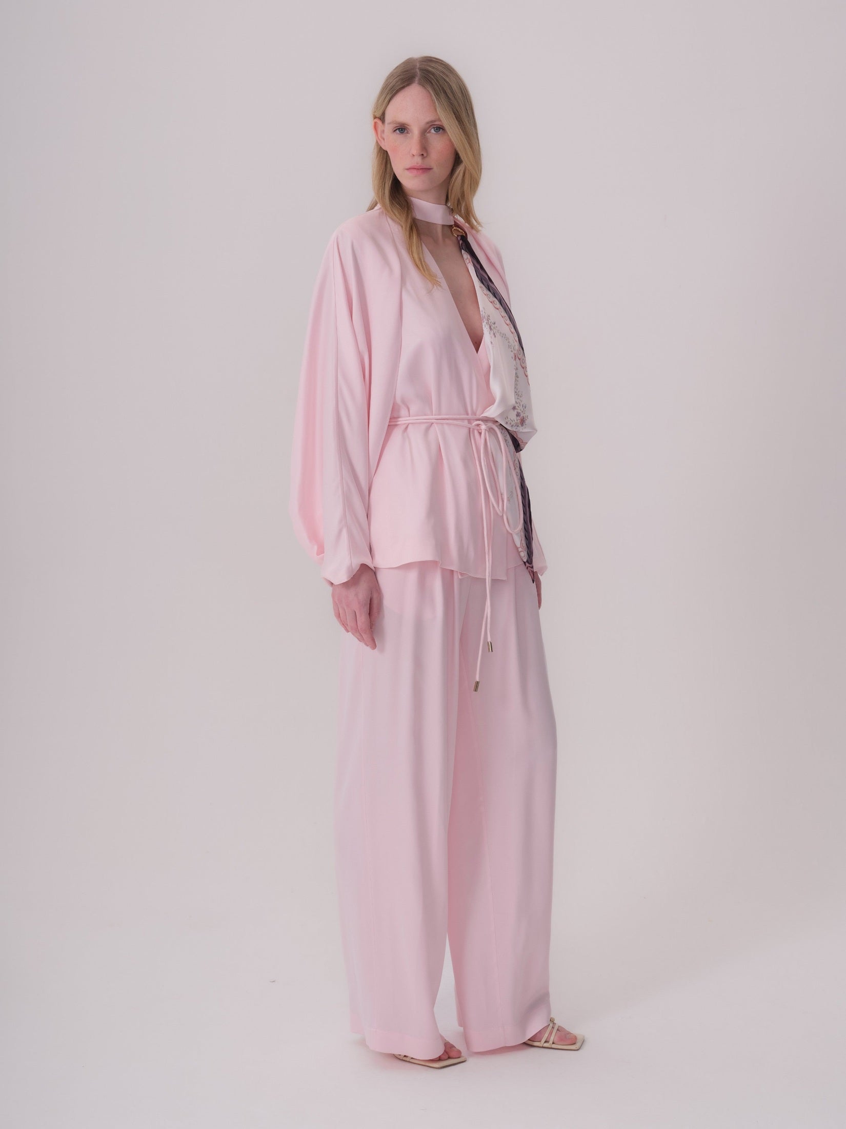 Two-Piece Blouse with Printed Scarf Detail