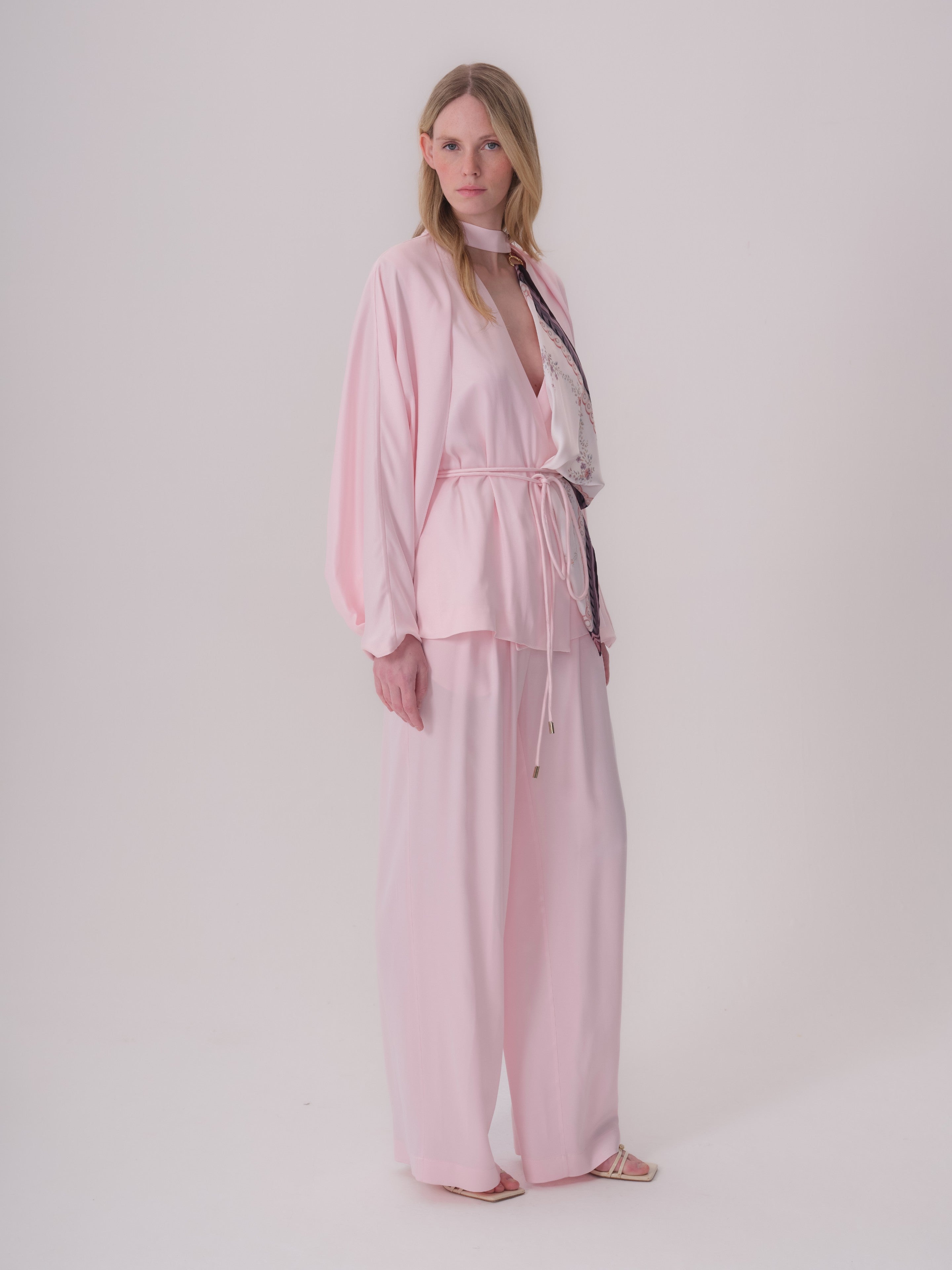 Two-Piece Blouse with Printed Scarf Detail