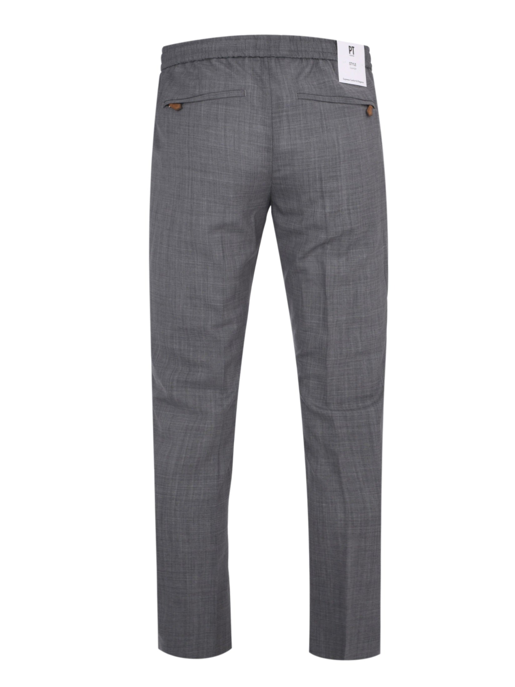 Pantalone soft 1 pleats diagonal pkts zipped back pkts leather det elastic w.band external drawstring