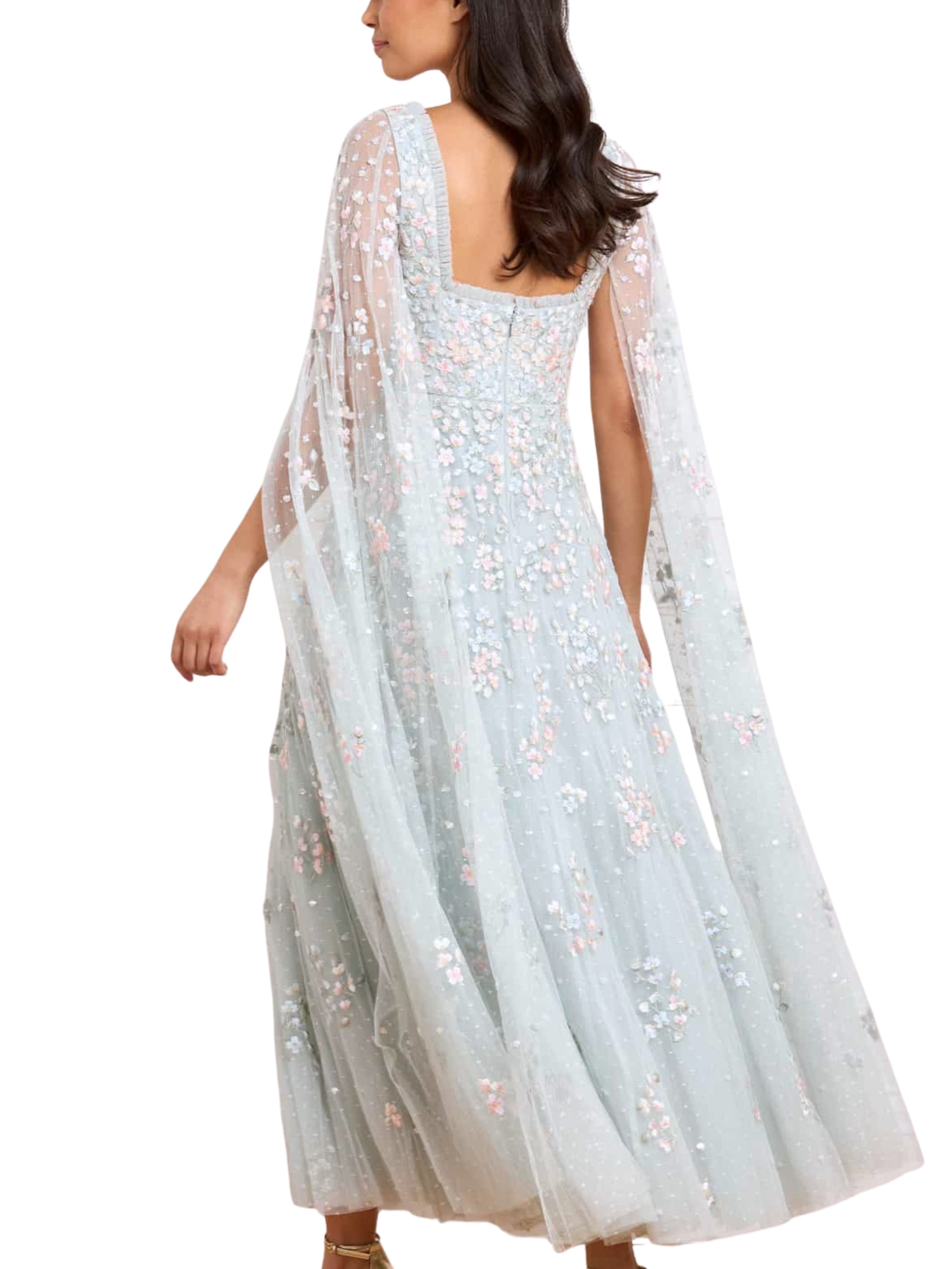 VERSAILLES DITSY CAPE SLEEVE ANKLE GOWN