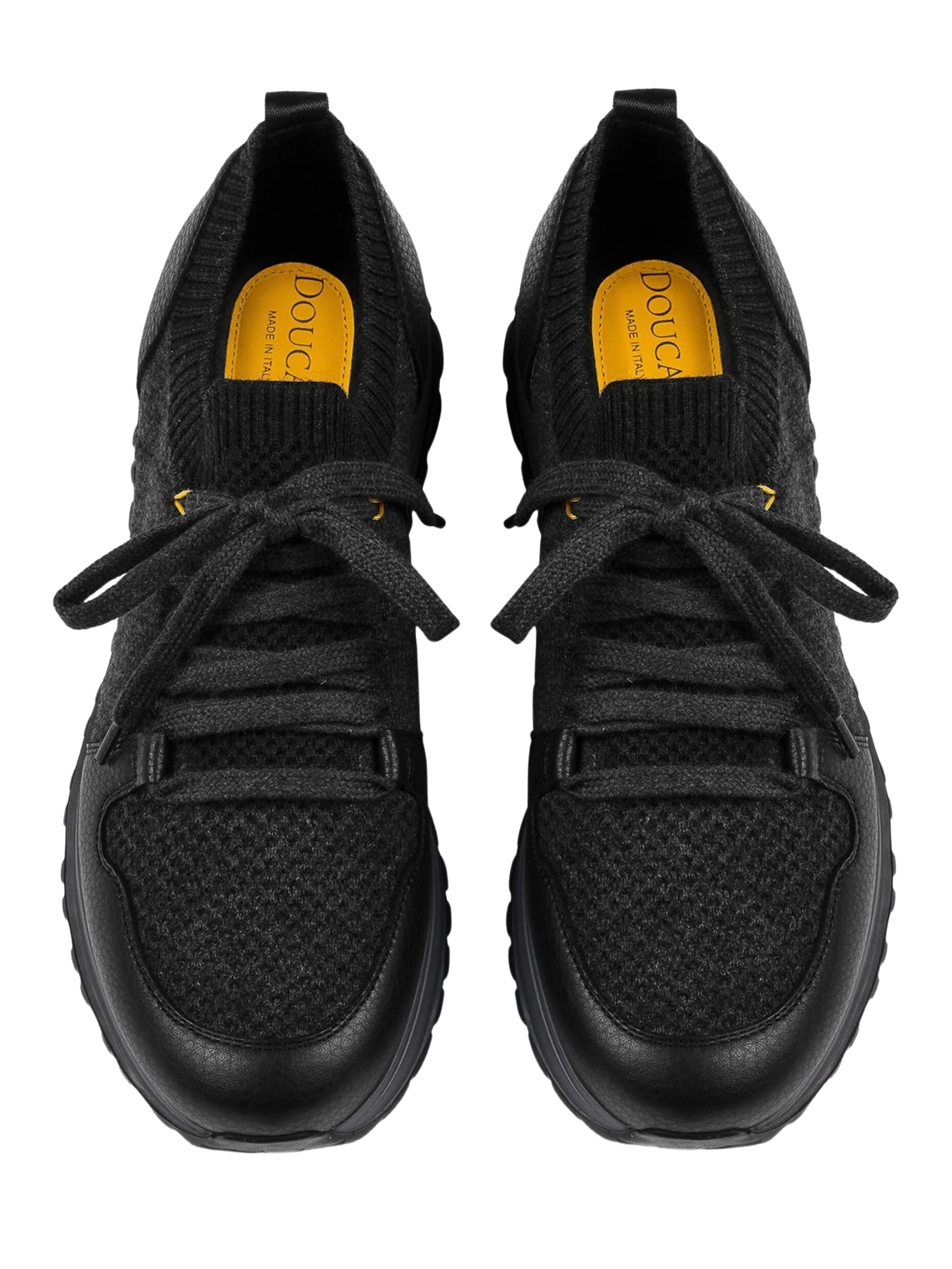 Wool-panelled leather sneakers