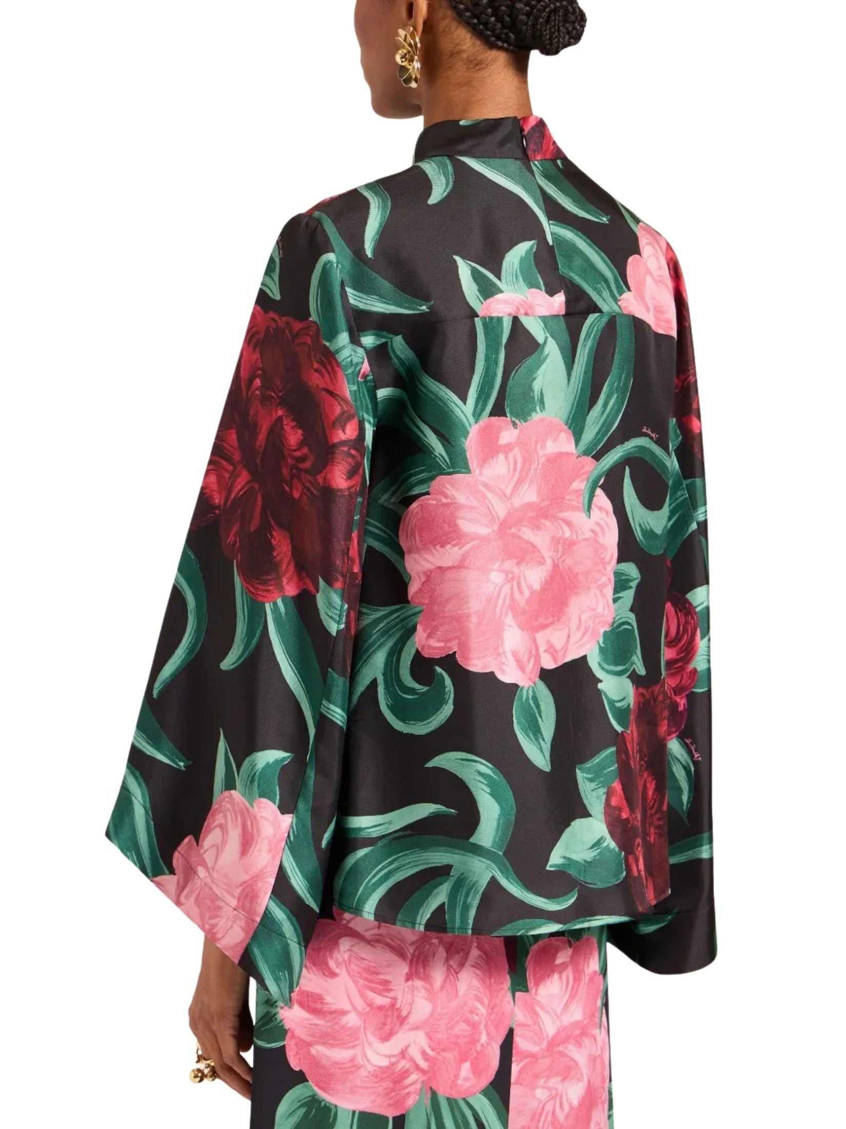 Make an exit top peony black in silk twill