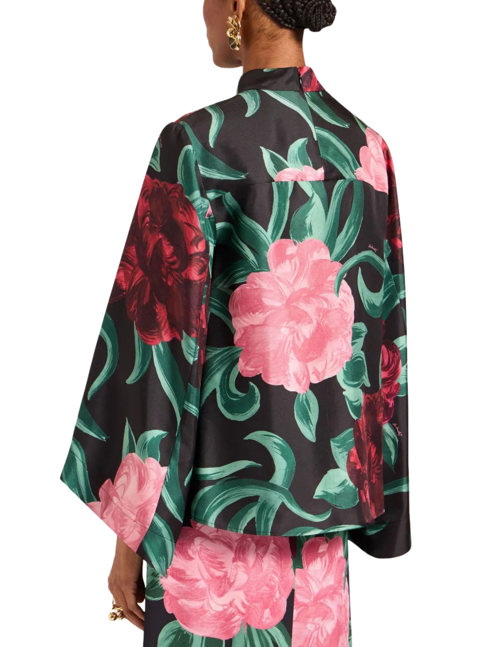 Make an exit top peony black in silk twill