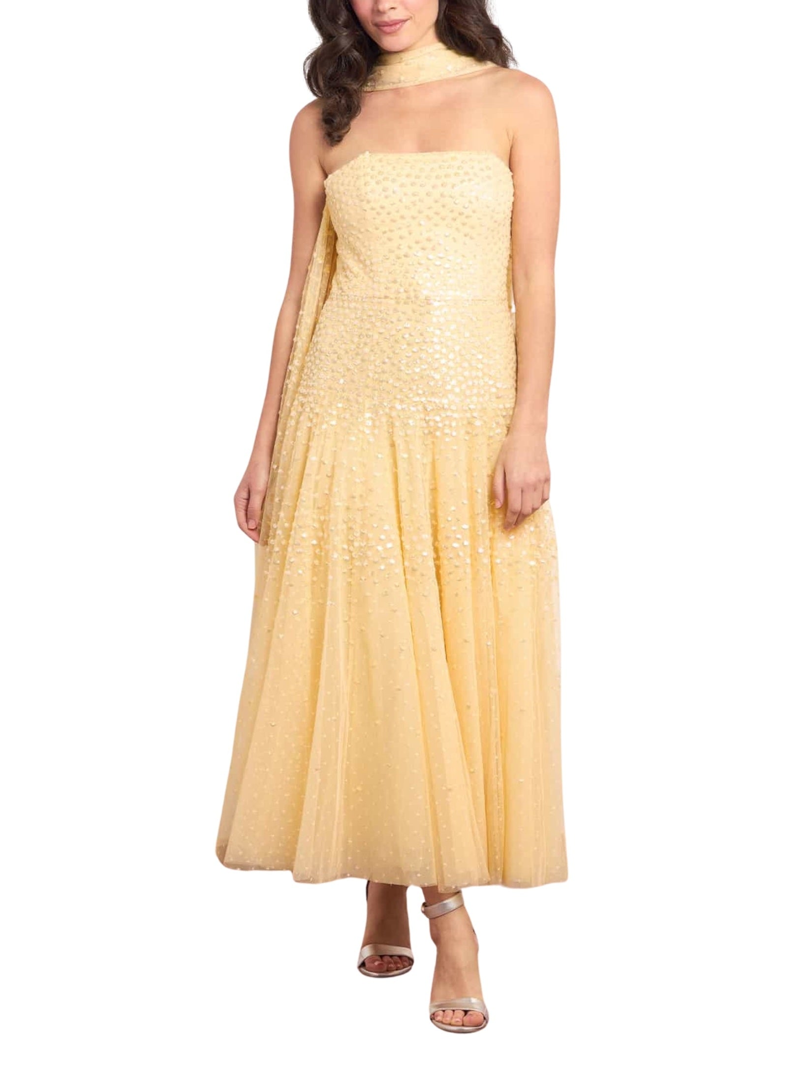 Sunrise sequin strapless cape ballerina dress