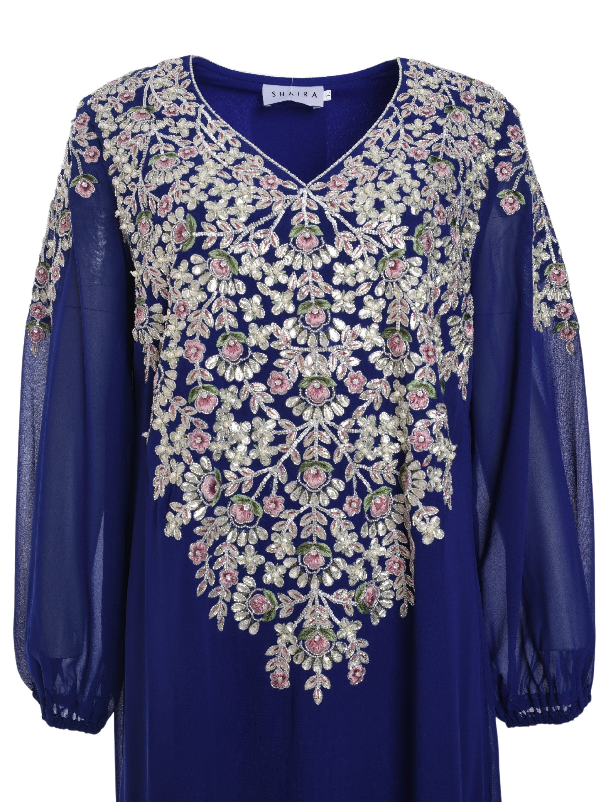 LONG SLEEVES JALABIYA WITH MULTICOLOUR METALLIC FLORAL EMBROIDERY