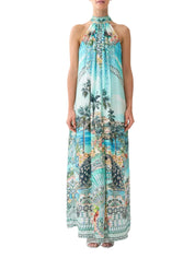 Tie neck long dress