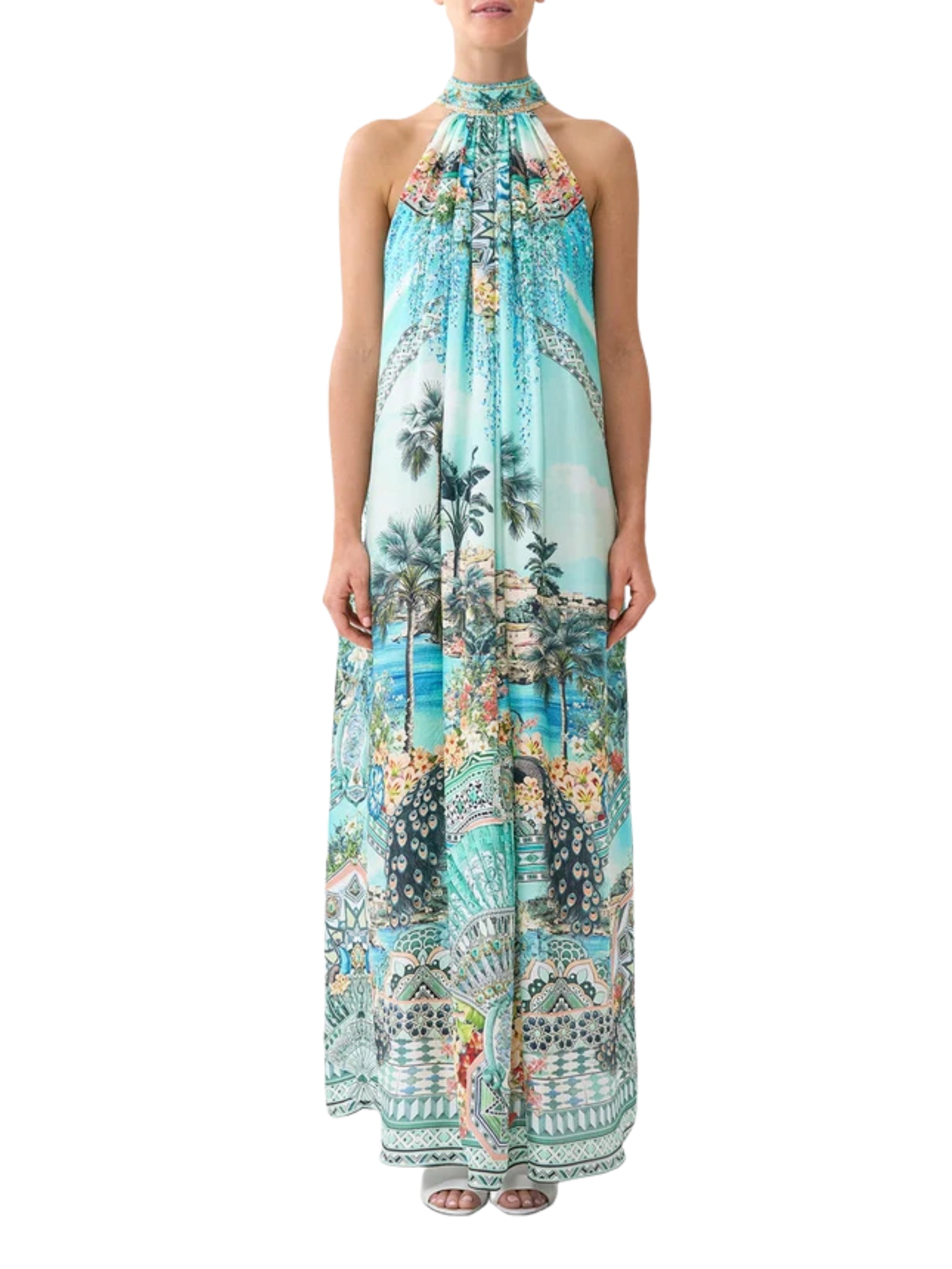 Tie neck long dress