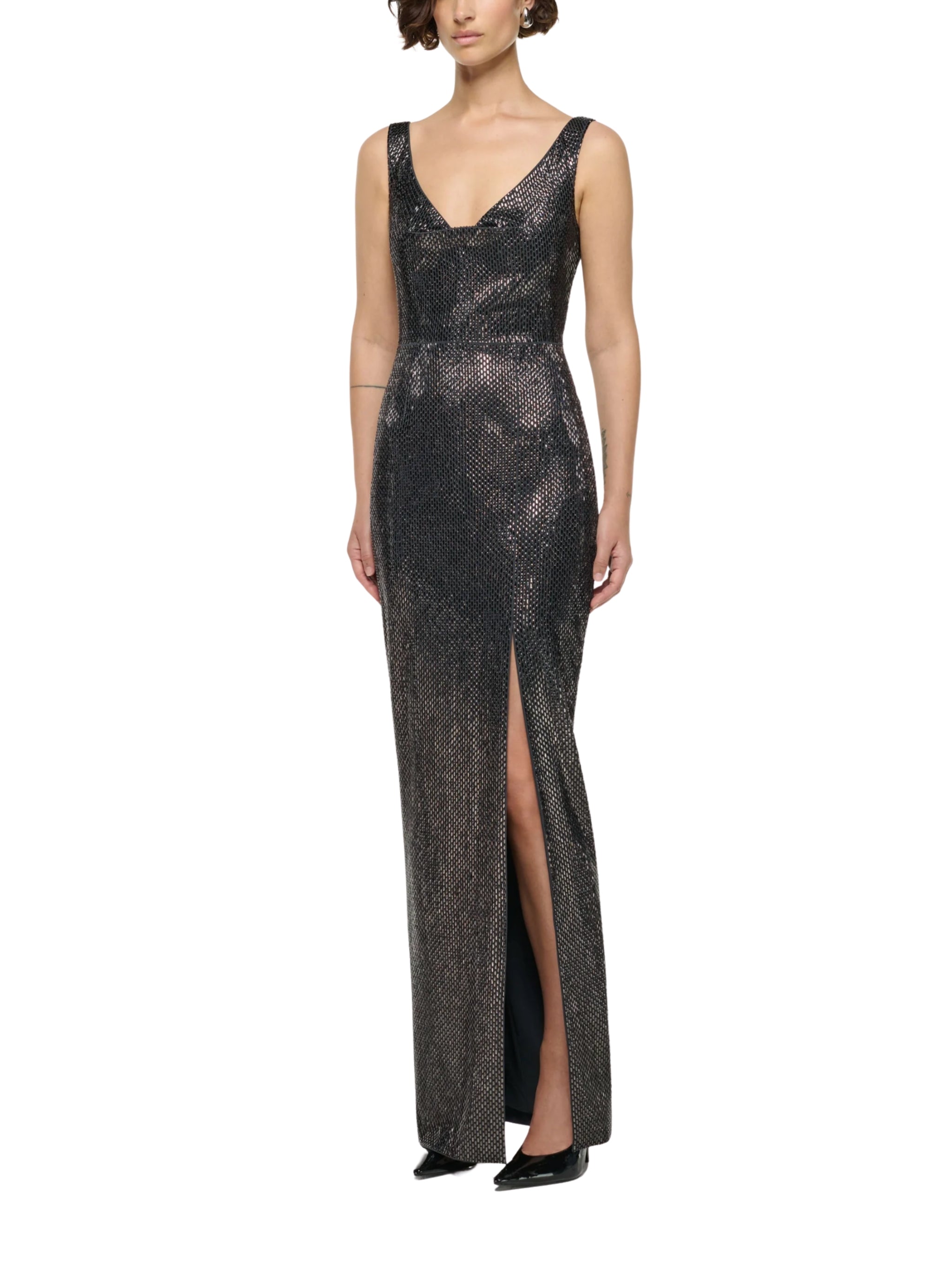 DRAPE NECKLINE DIAMANTE GOWN