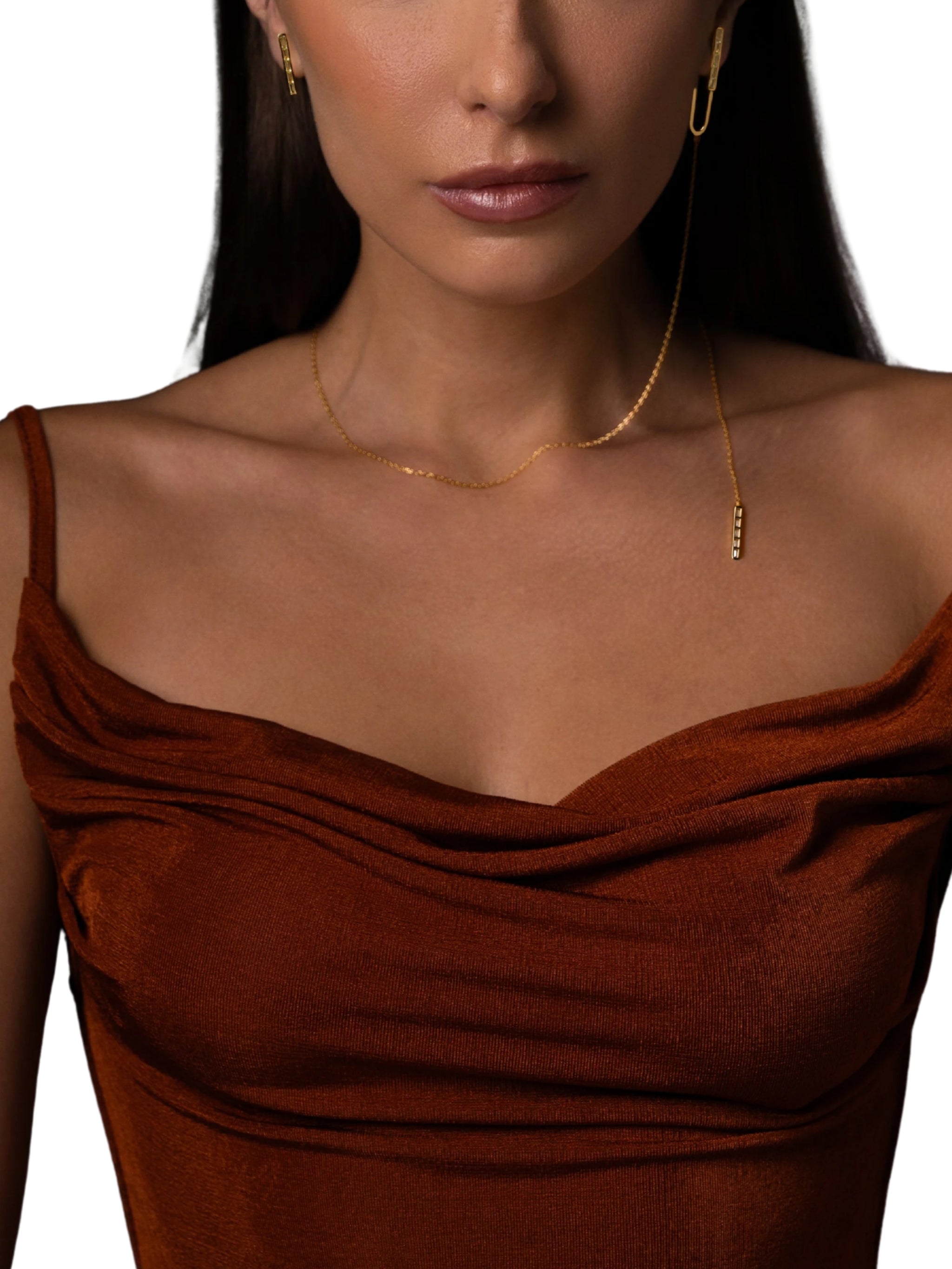Scarf set of necklace and earrings in sterling silver & 18k gold vermeil and yellow cz