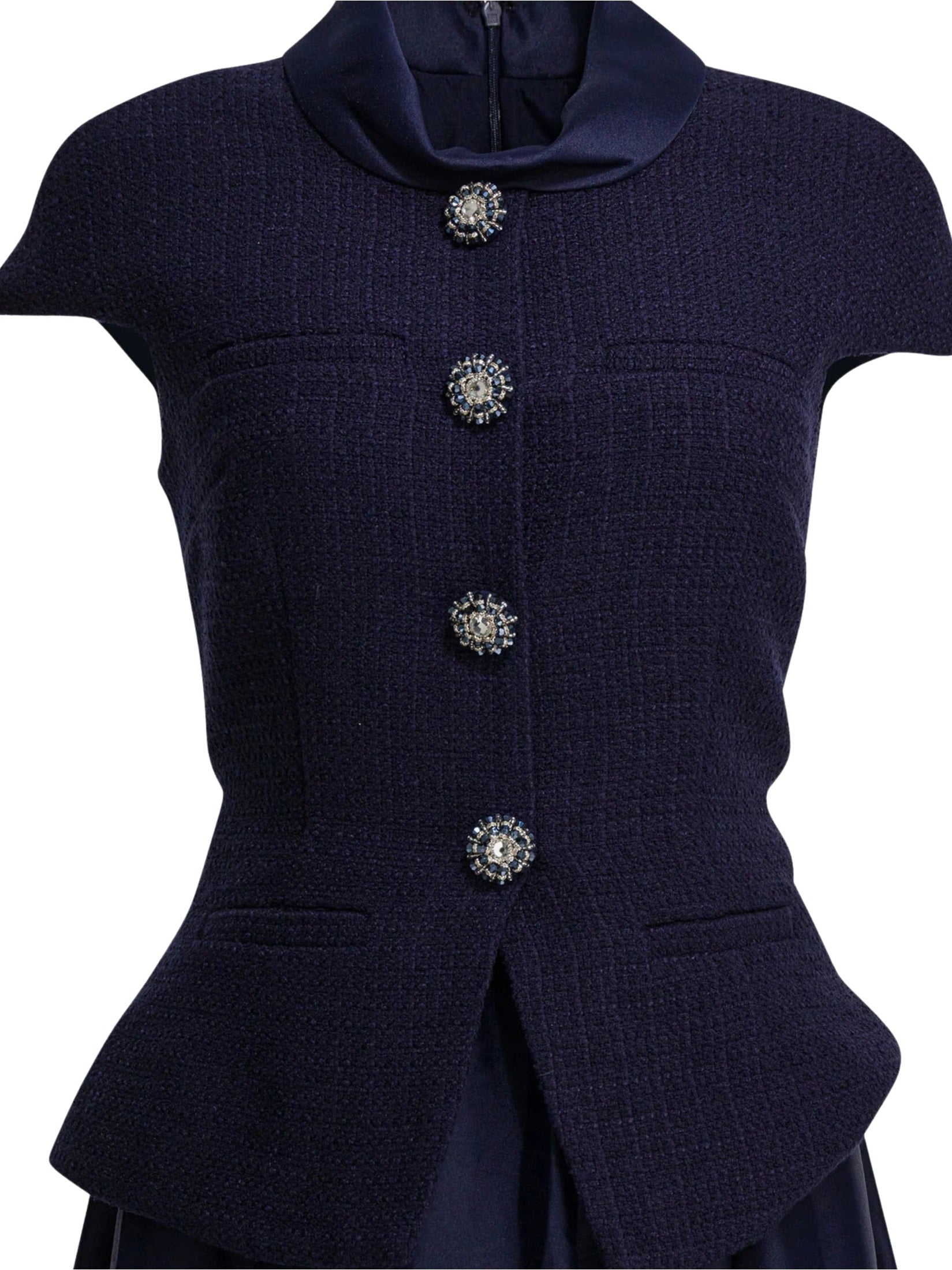 Navy bouclé taffeta midi dress