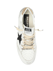 Ballstar leather upper and toe glitter star and heel suede spur