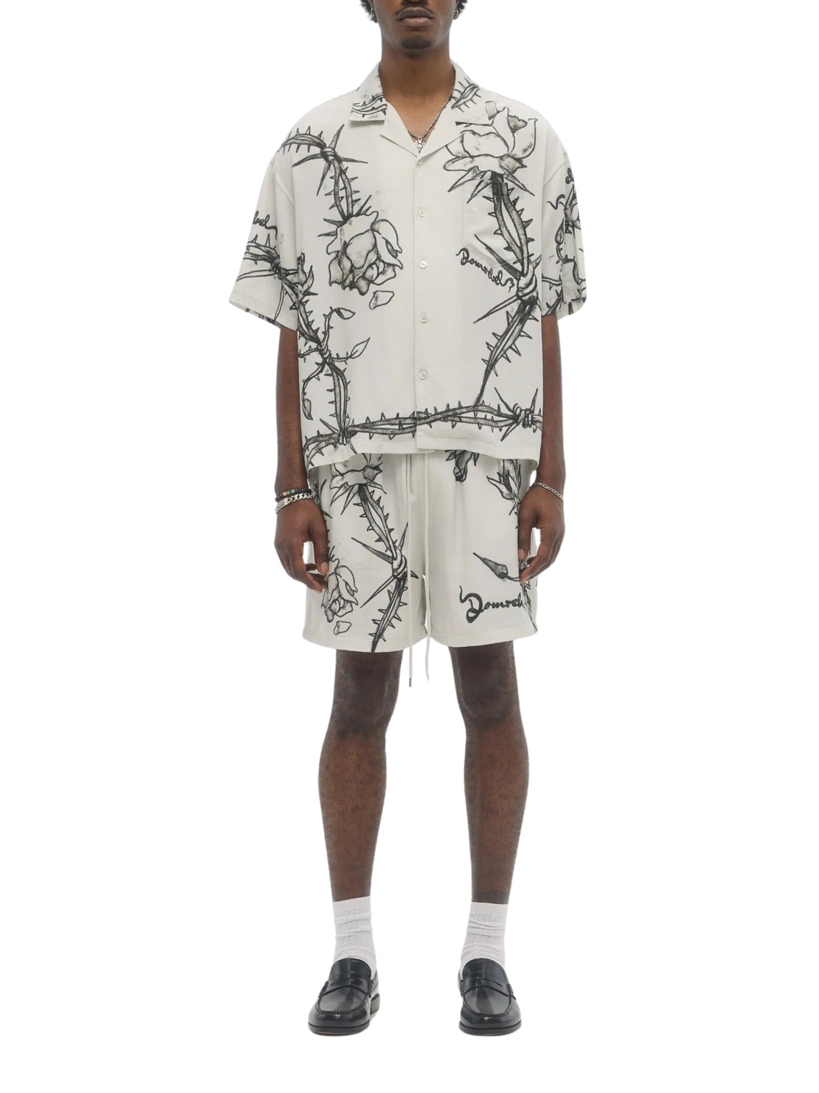 Inked camp collar shirt beige