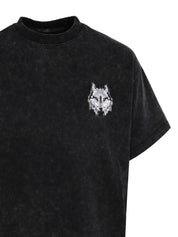 CENMAR WASHED GRAY T-SHIRT WITH WOLF EMBROIDERY