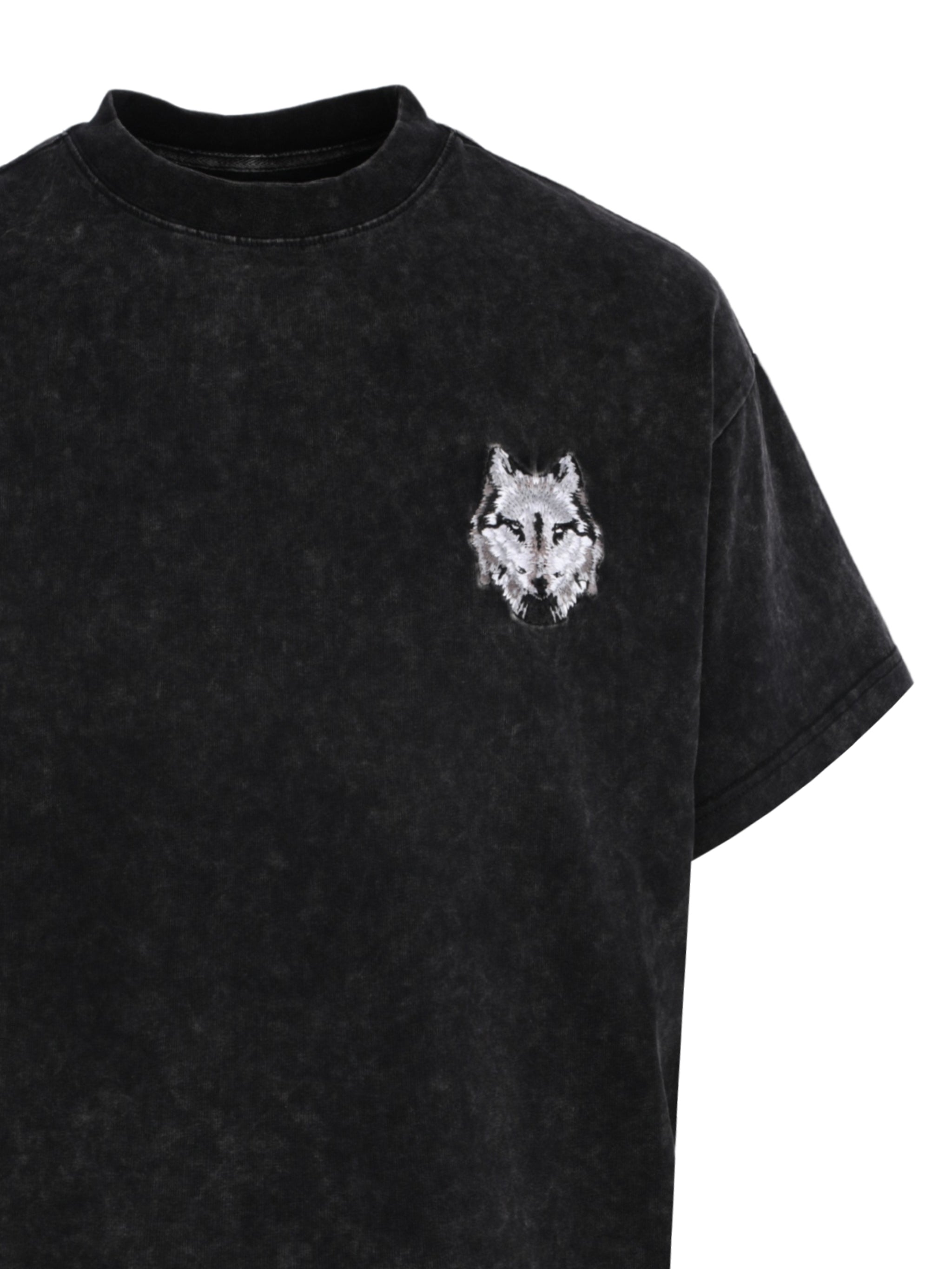 CENMAR WASHED GRAY T-SHIRT WITH WOLF EMBROIDERY