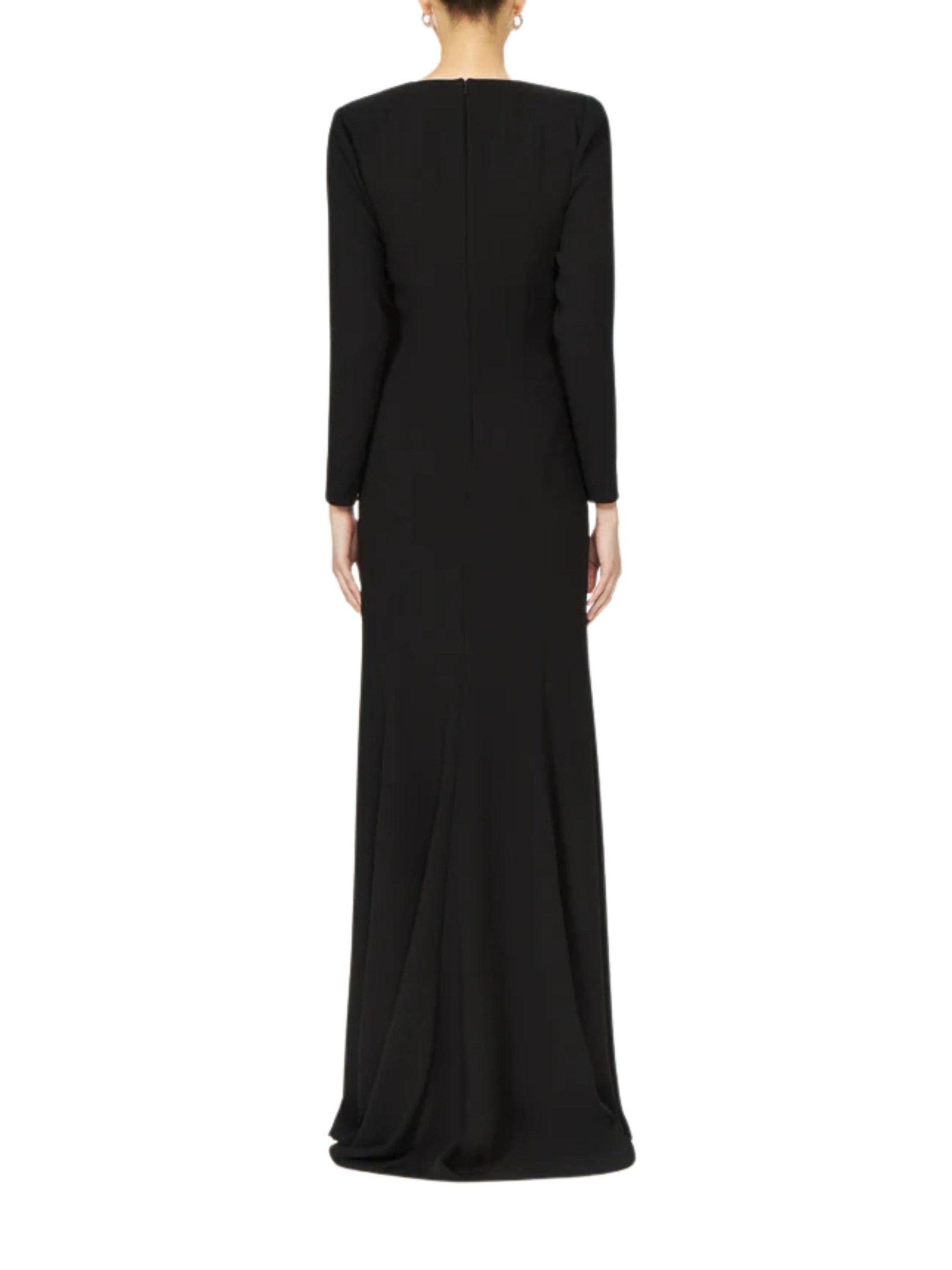 Kienna crepe square-neck gown with crystal buttons