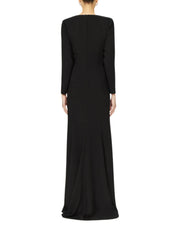 KIENNA CREPE SQUARE-NECK GOWN WITH CRYSTAL BUTTONS