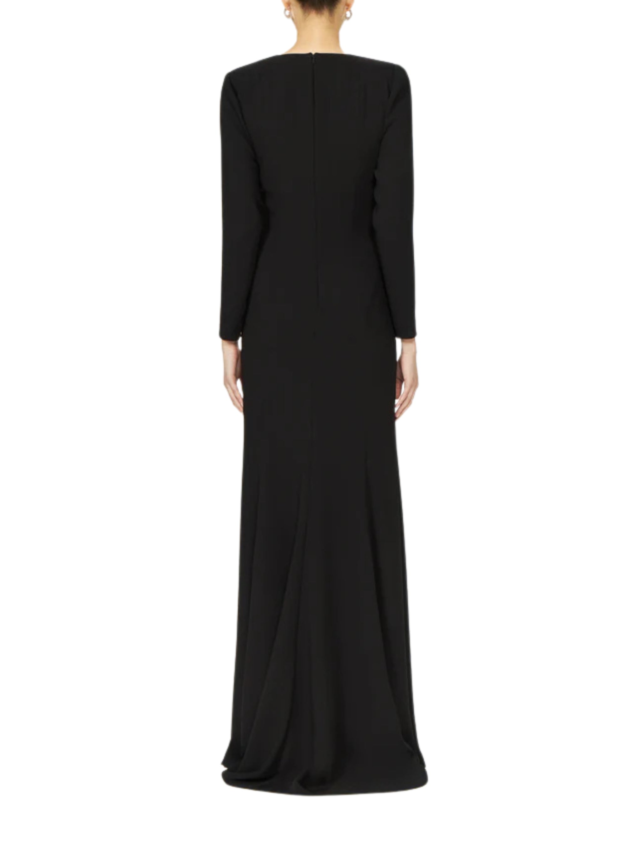 KIENNA CREPE SQUARE-NECK GOWN WITH CRYSTAL BUTTONS