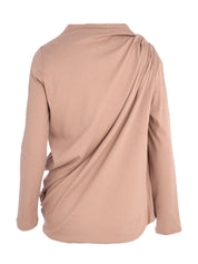 RIBBED COTTON LONG SLEEVE DRAPED T-SHIRT WITH PIERCING DETAI