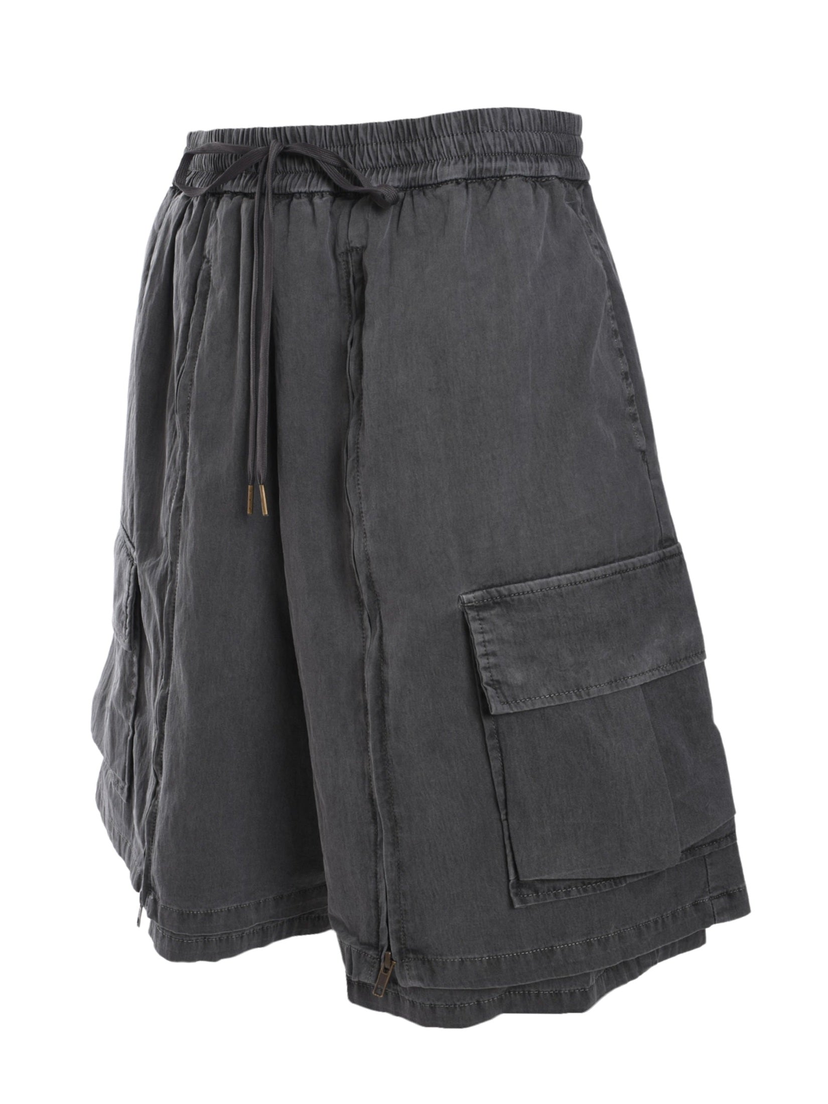 Washed layered zip-up shorts