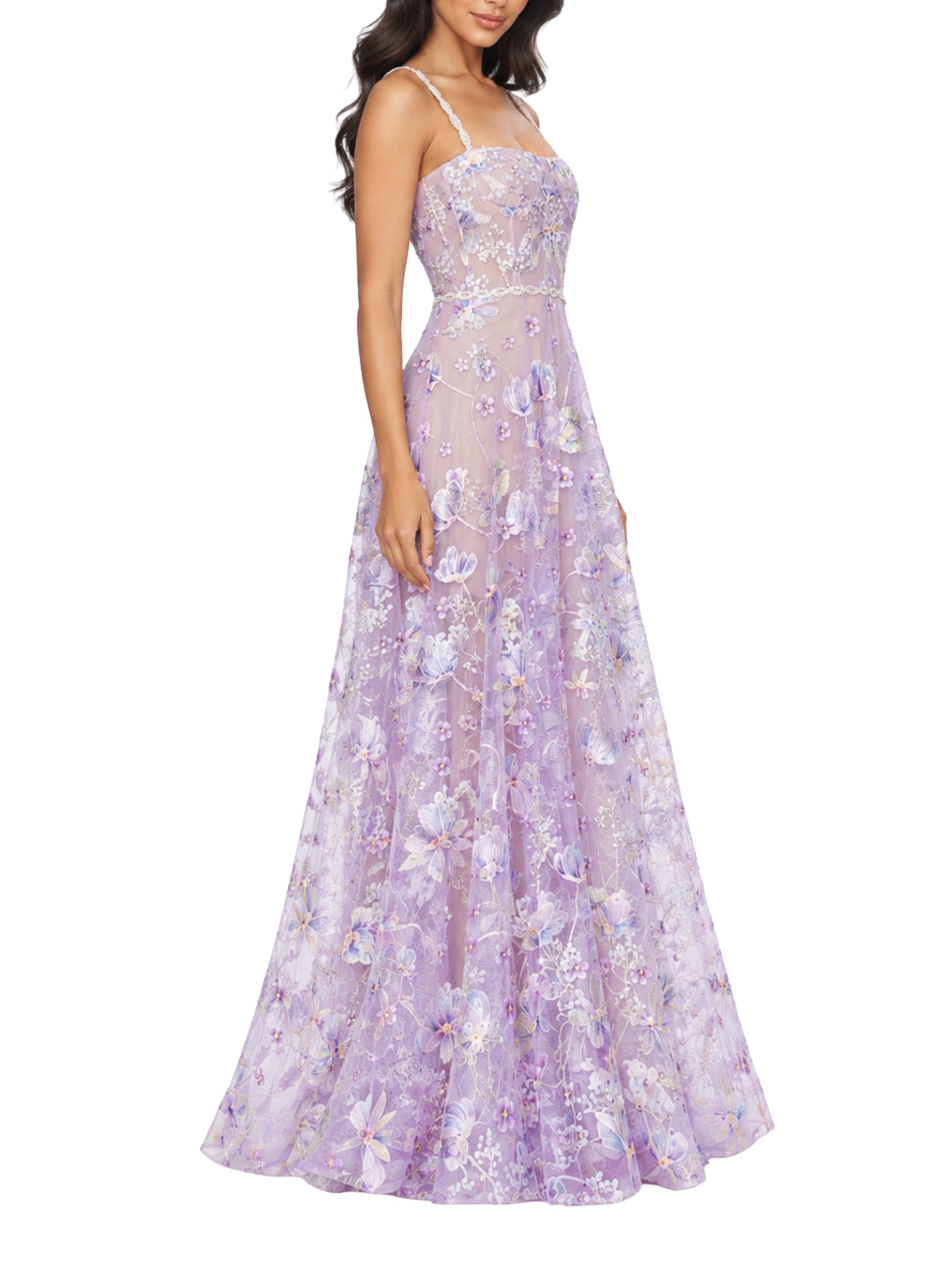Midnight embroidered floral gown