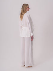 White Linen Blouse with Button Details