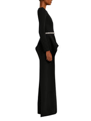 Long sleeve boatneck top with flared peplum detail