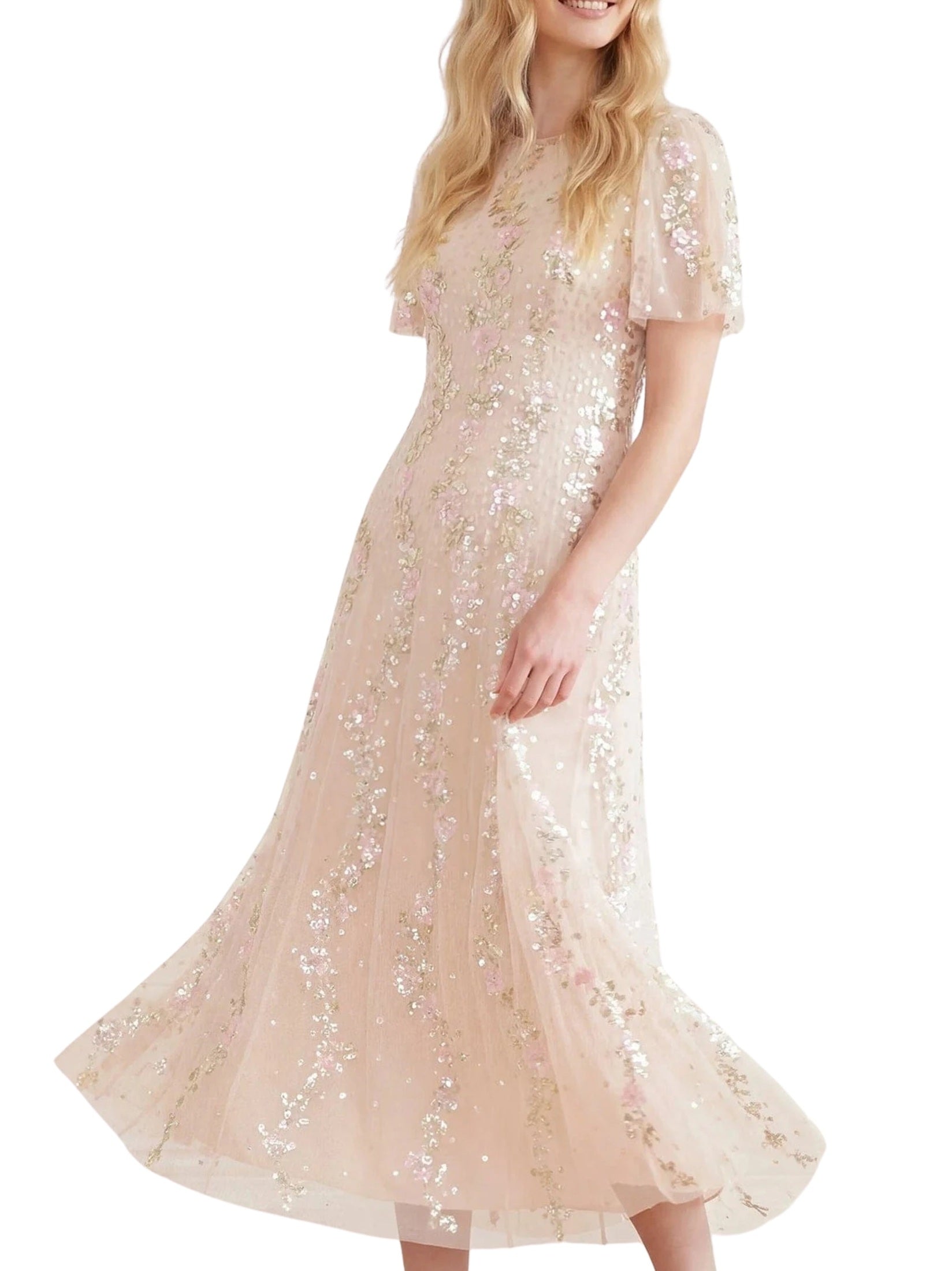 Confetti round neck ankle gown