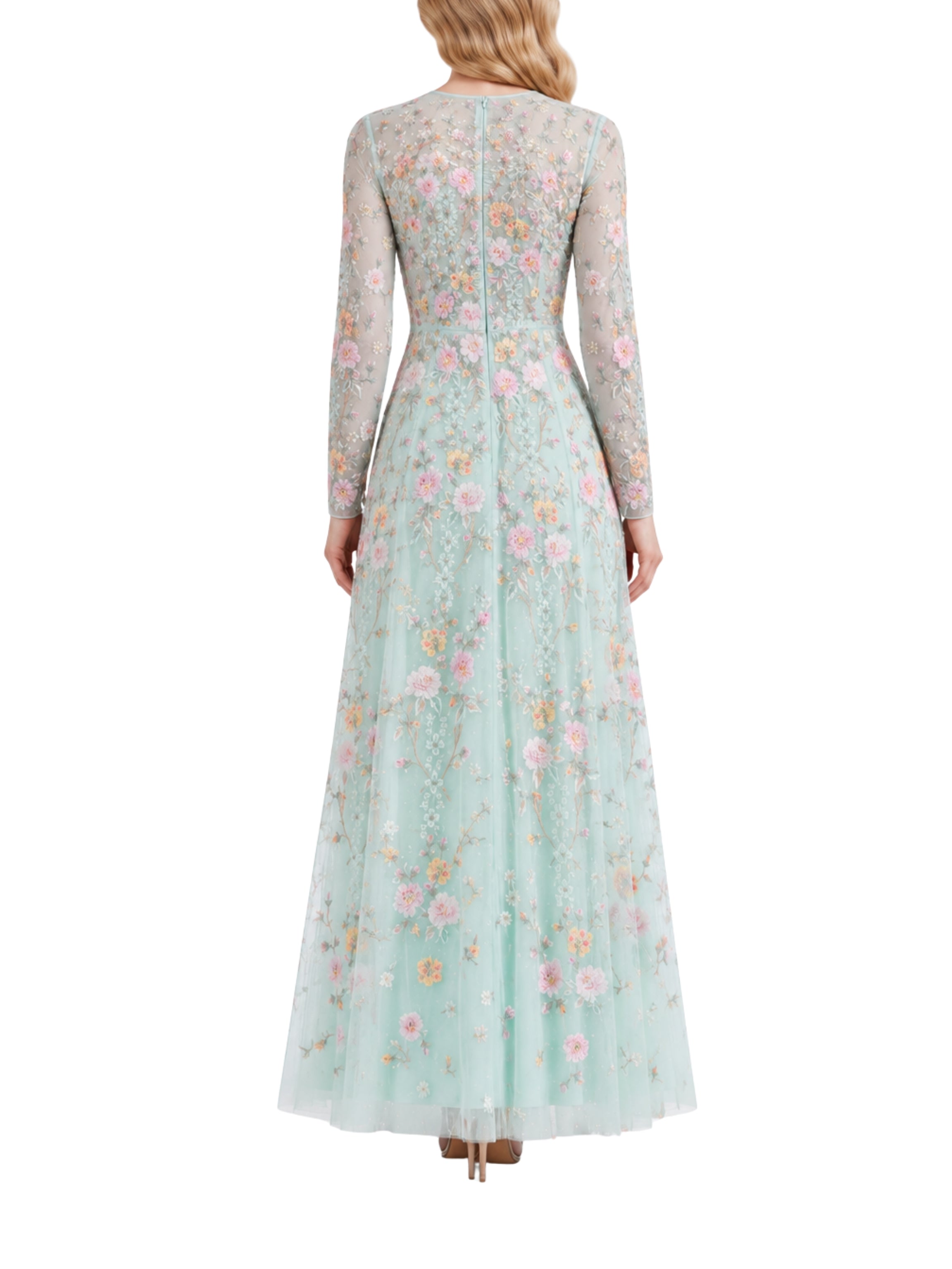 Garden rose long sleeve ankle gown